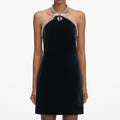 Black Velvet Crystal Trim Mini Dress