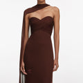 Brown Georgette Flower Maxi Dress