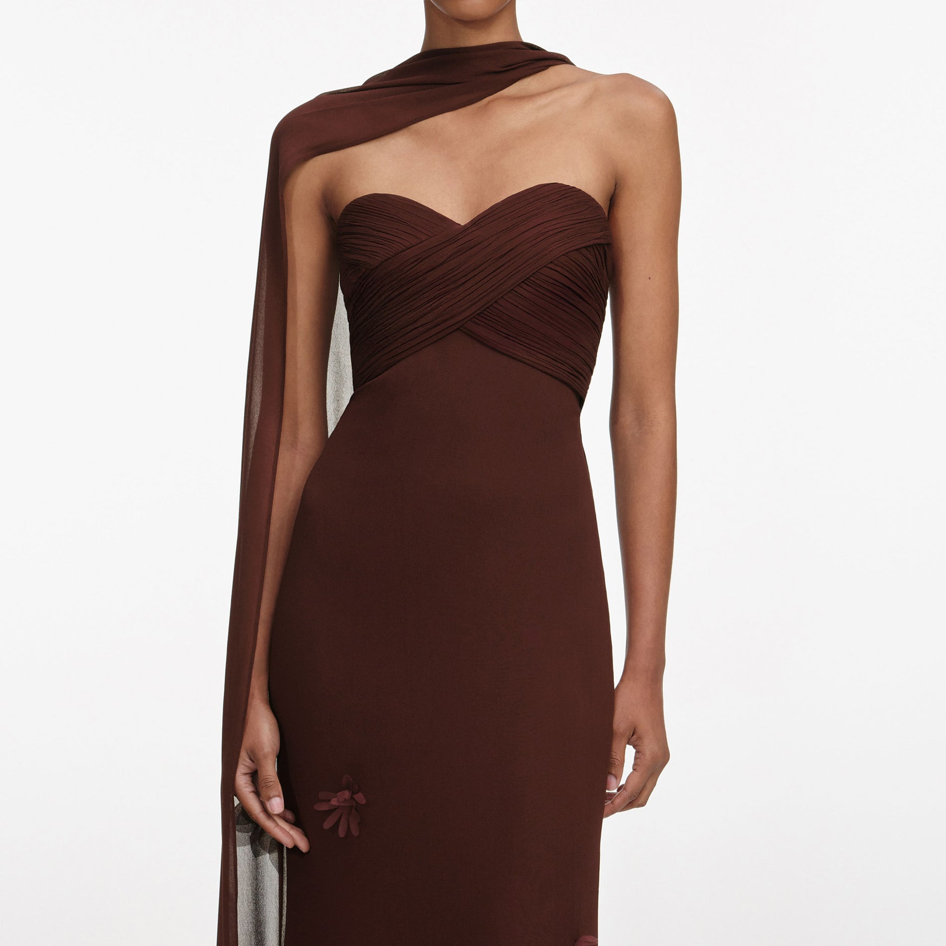 Brown Georgette Flower Maxi Dress