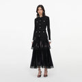 Black Knit Metallic Chiffon Midi Dress