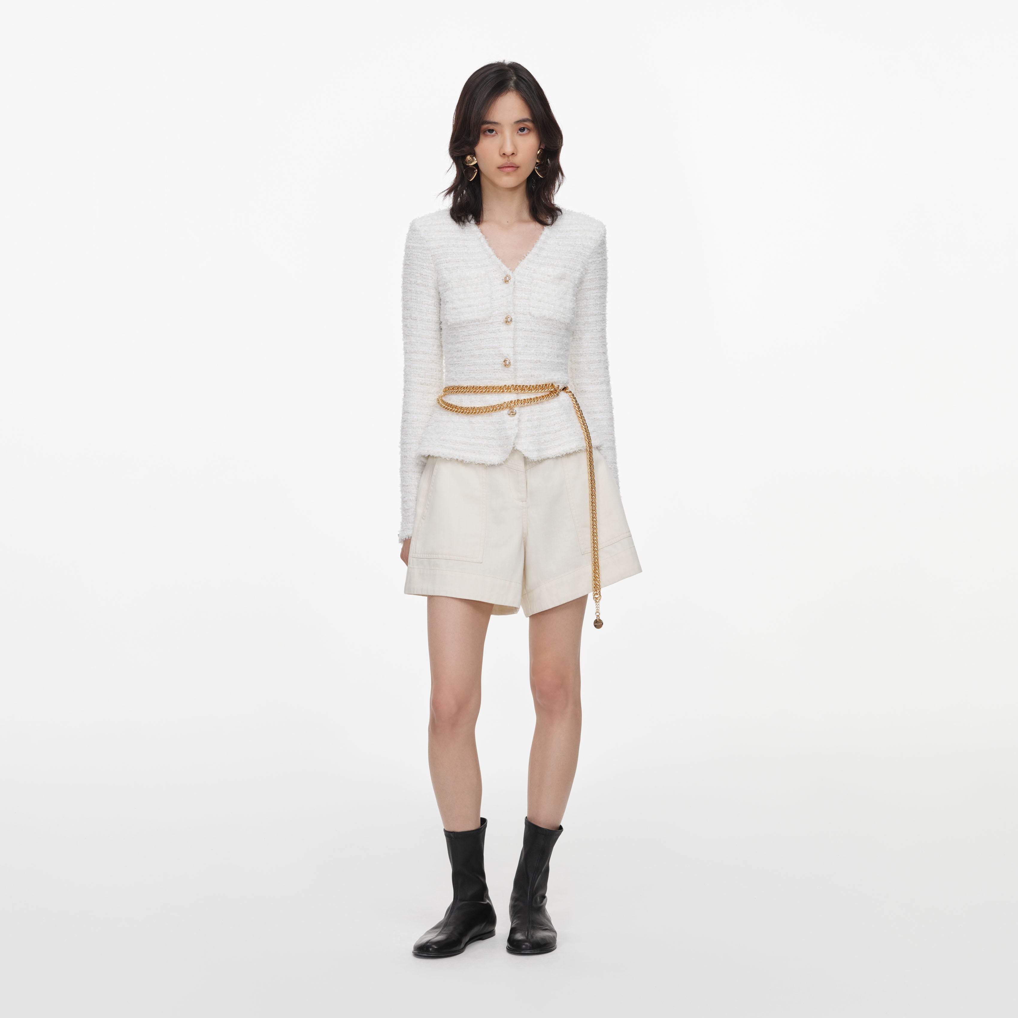 Cream Textured Knit Cardigan
