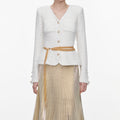 Cream Textured Knit Metallic Chiffon Maxi Dress