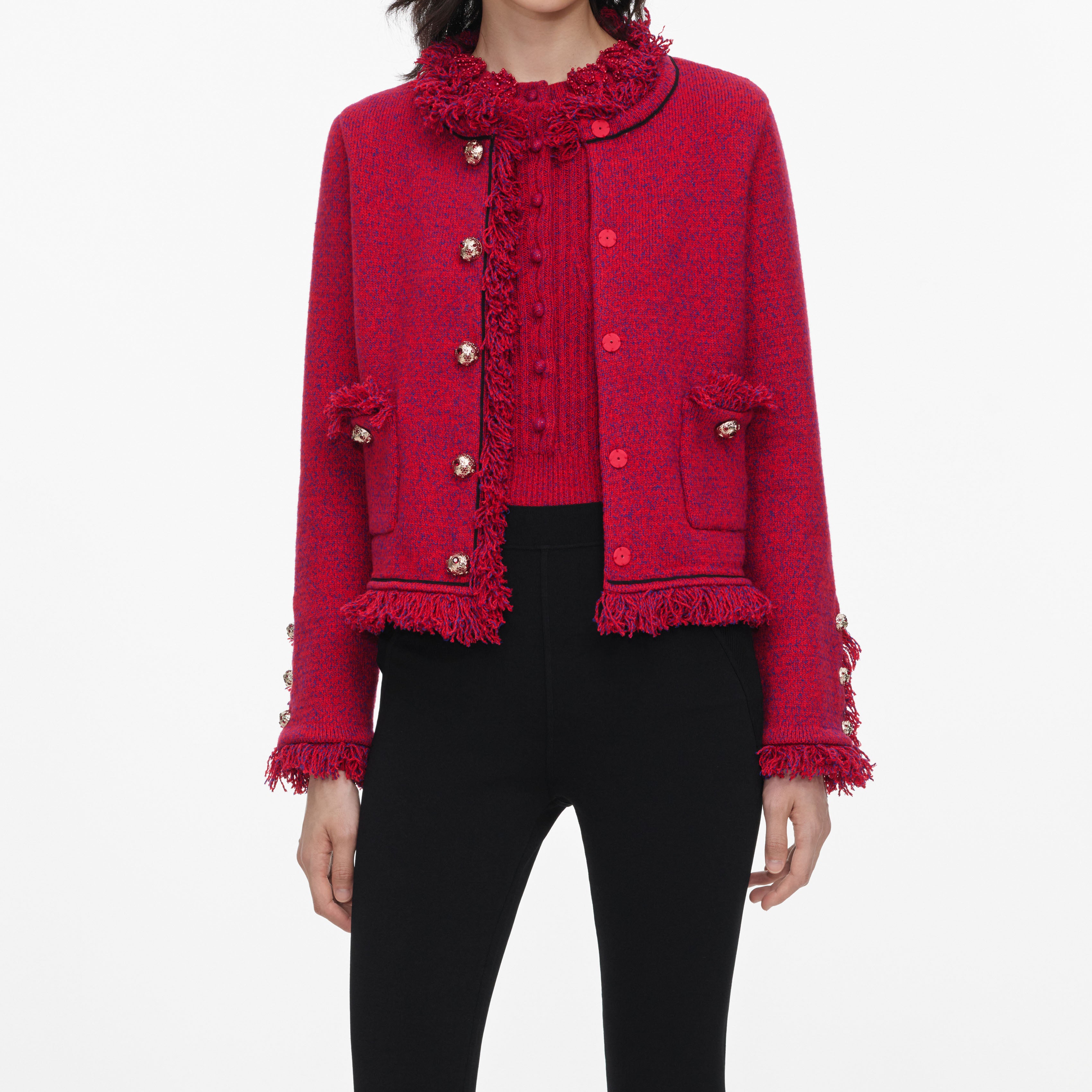Red Frayed Knit Jacket