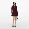 Burgundy Textured Knit Embellished Mini Dress