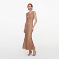 Champagne Rhinestone Fishnet Midi Dress