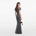 Grey Rhinestone Fishnet Maxi Dress