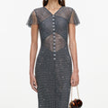 Grey Rhinestone Fishnet Maxi Dress
