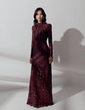 Burgundy Sequin Lace Maxi Dress