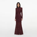 Burgundy Sequin Lace Maxi Dress