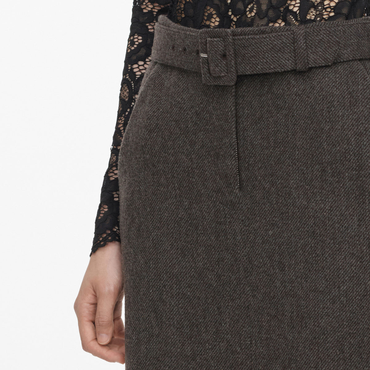 Brown Wool Midi Skirt