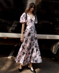 Pink Satin Floral Midi Dress
