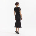 Black Guipure Lace Button Midi Dress