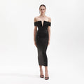 Black Rhinestone Bardot Midi Dress