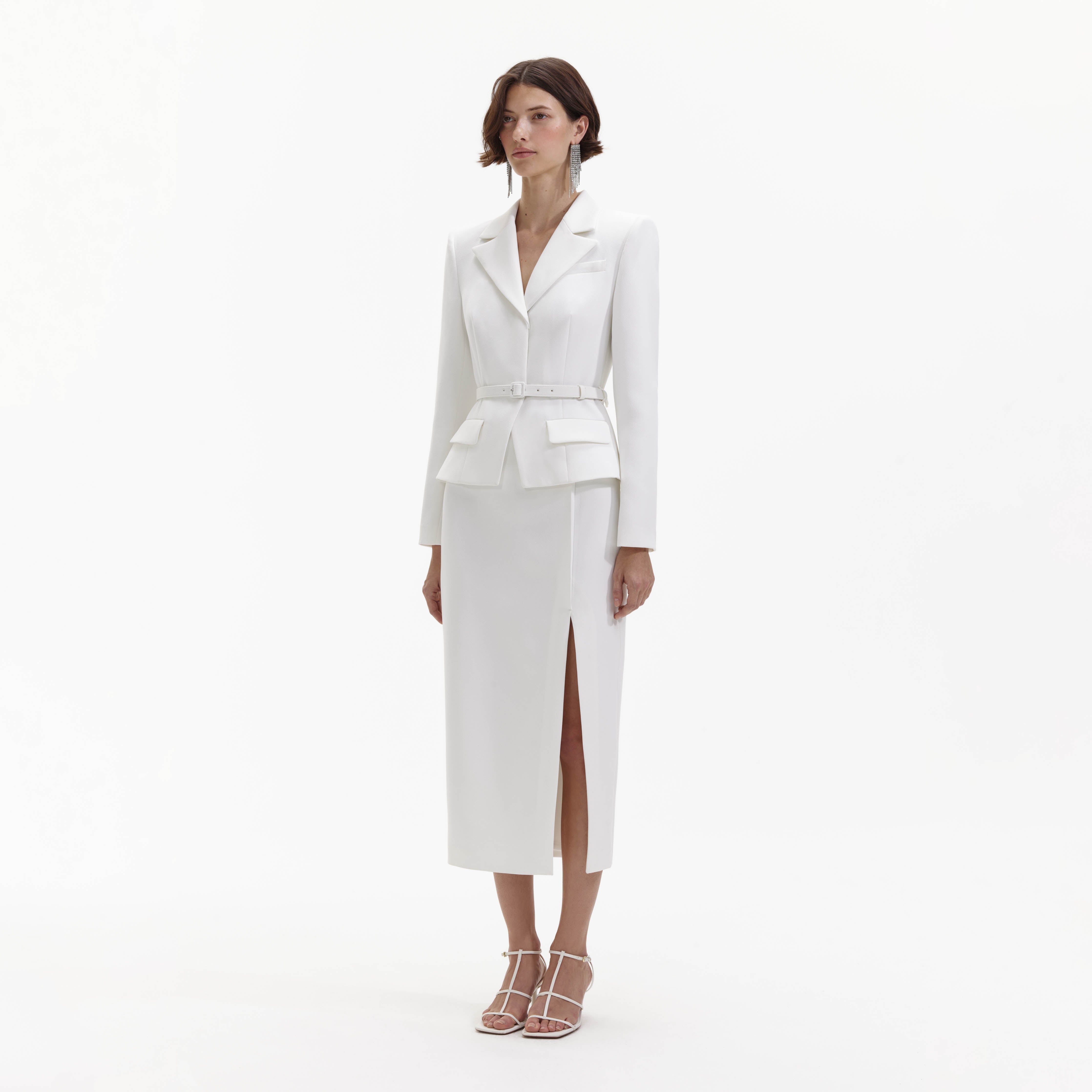 White Crepe Tailored Midi Dress – self-portrait