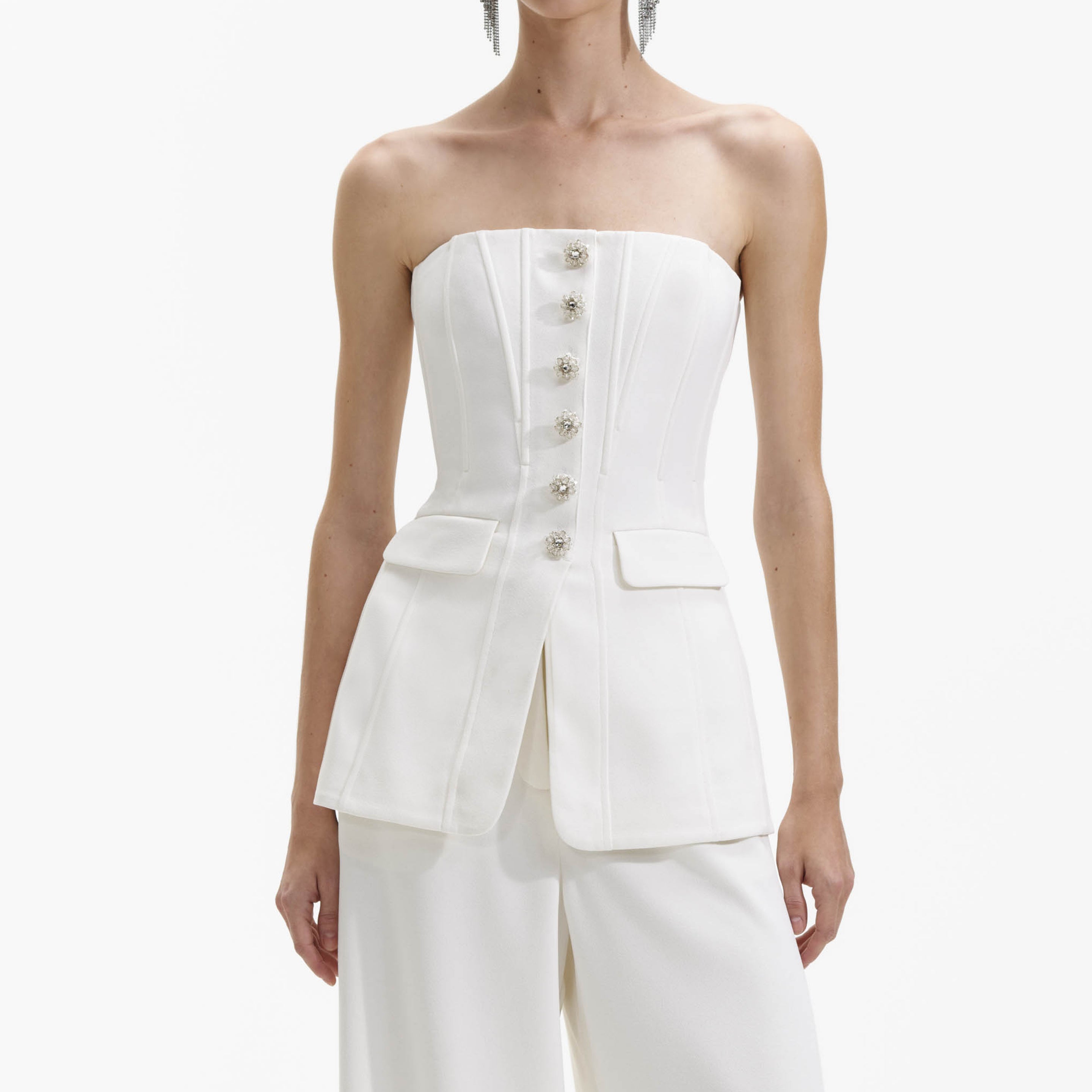 White Bandeau Crepe Jumpsuit – self-portrait