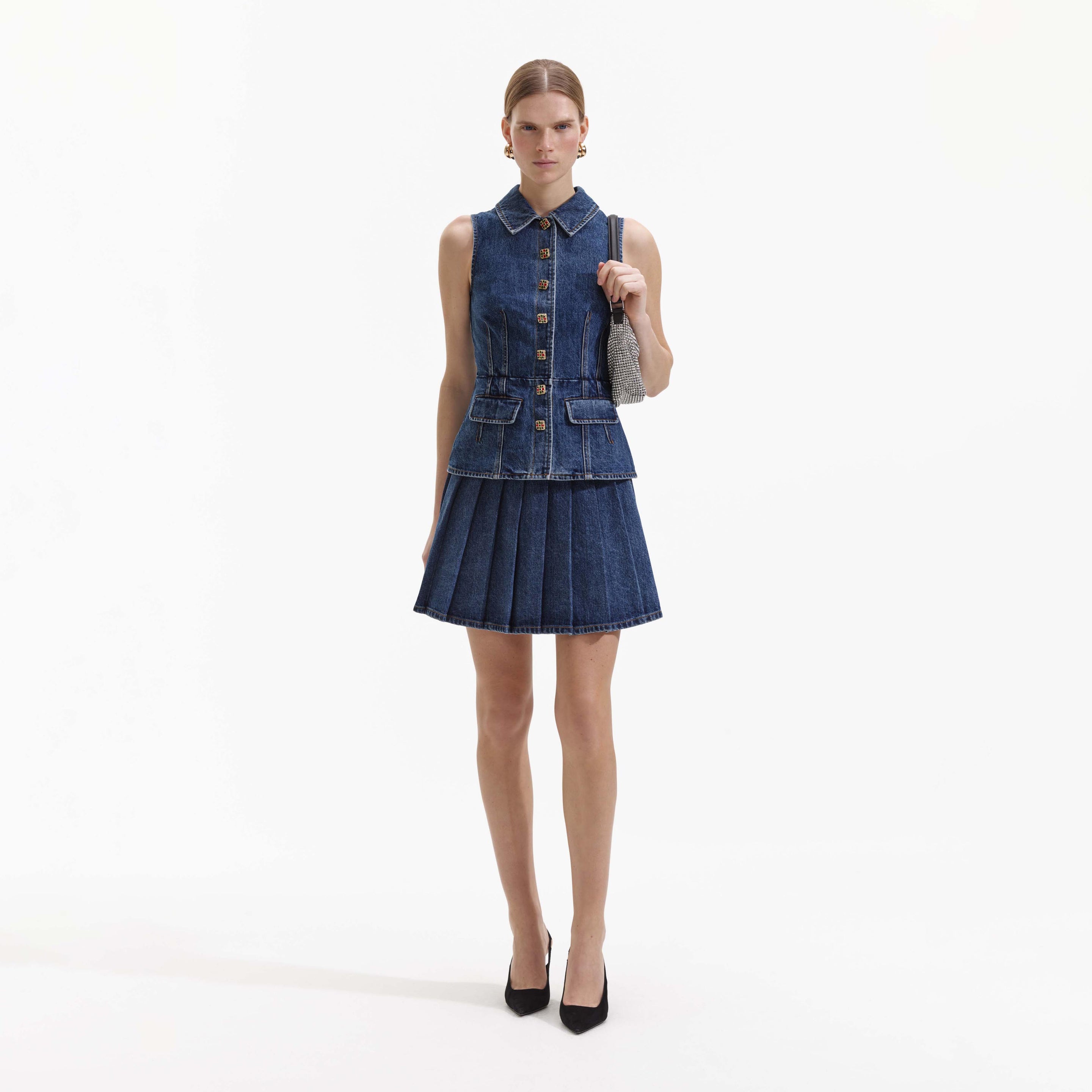 Tailored Denim Mini Dress – self-portrait