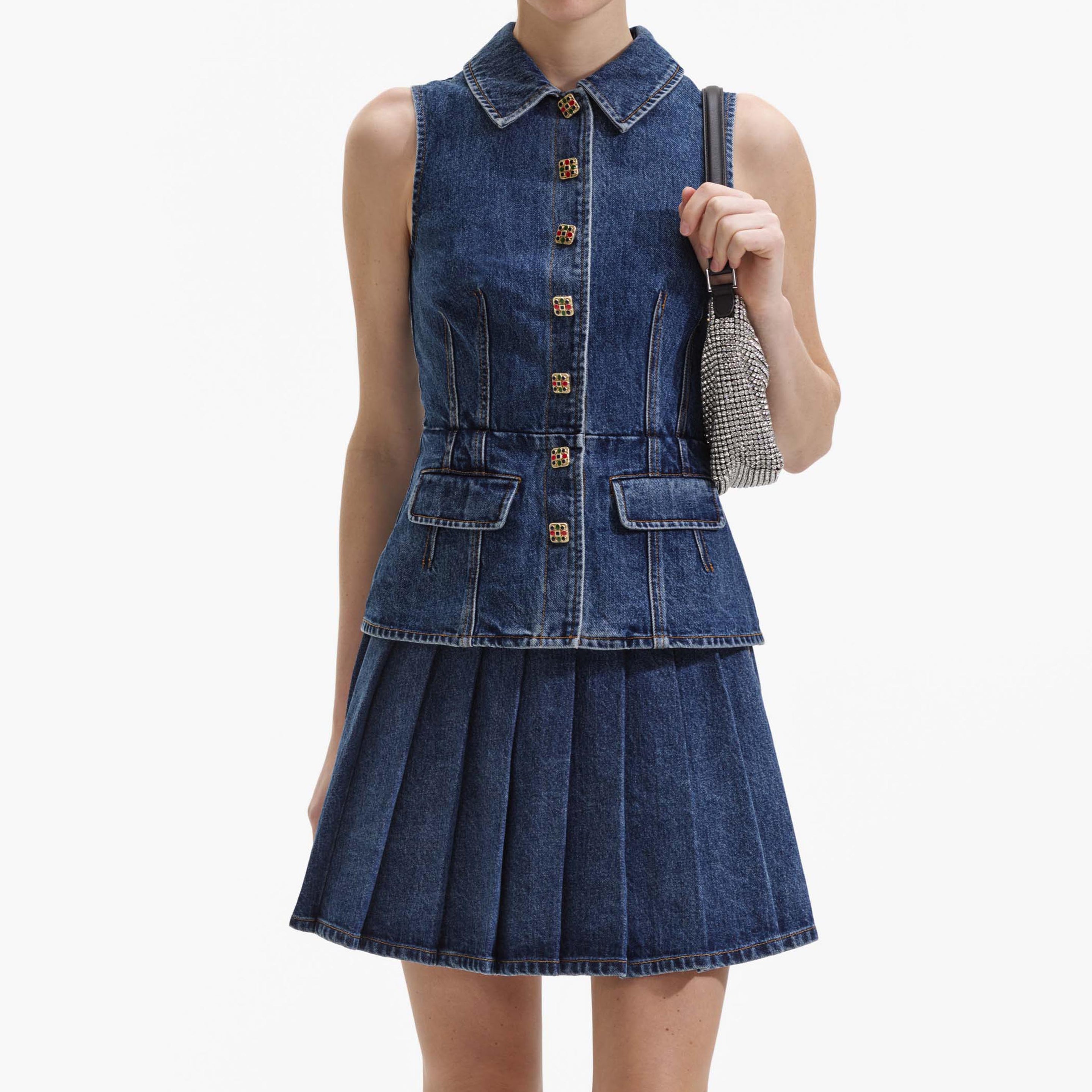 Tailored Denim Mini Dress – self-portrait