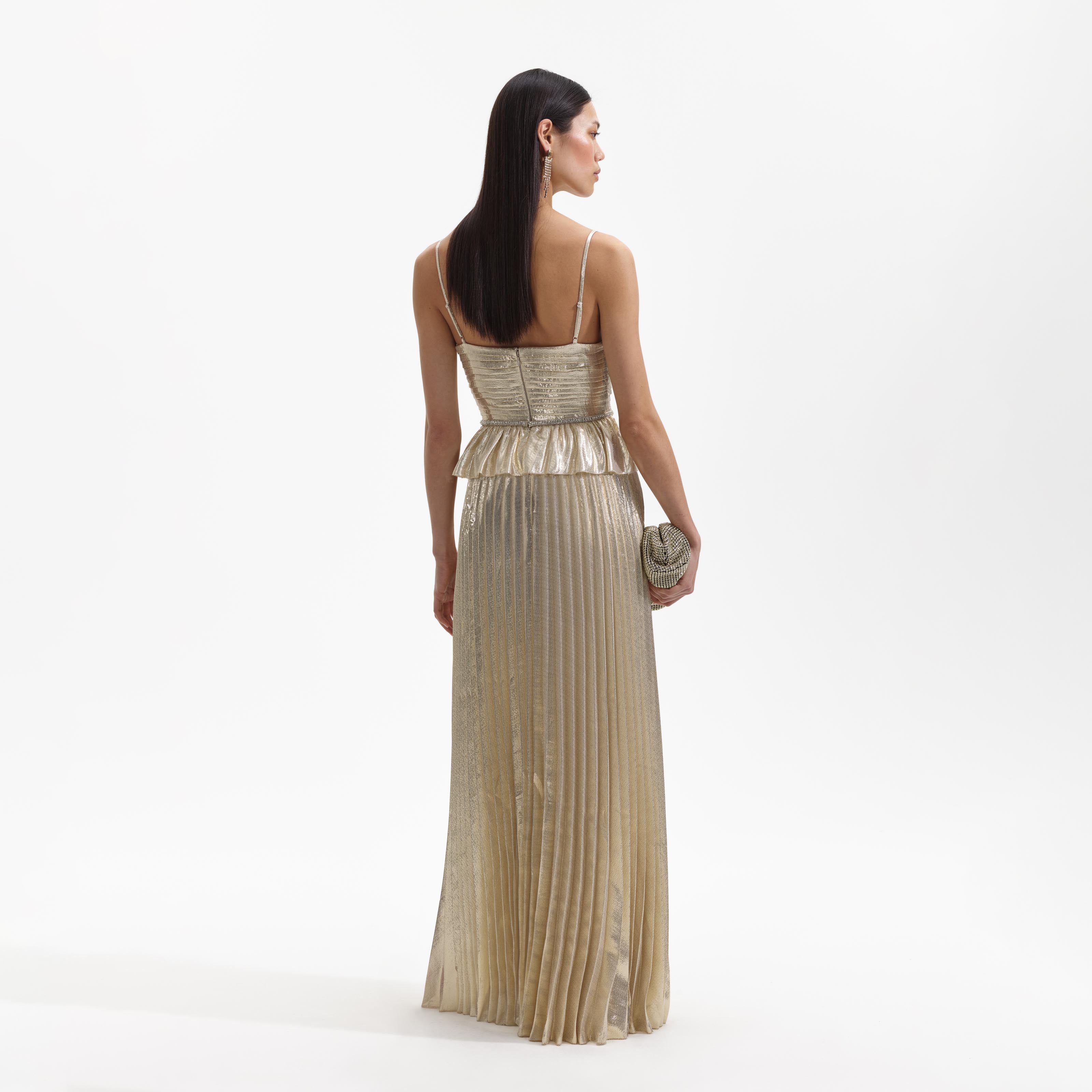 Metallic maxi dress with 2024 sleeves