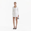 White Crepe Diamante Trim Mini Dress