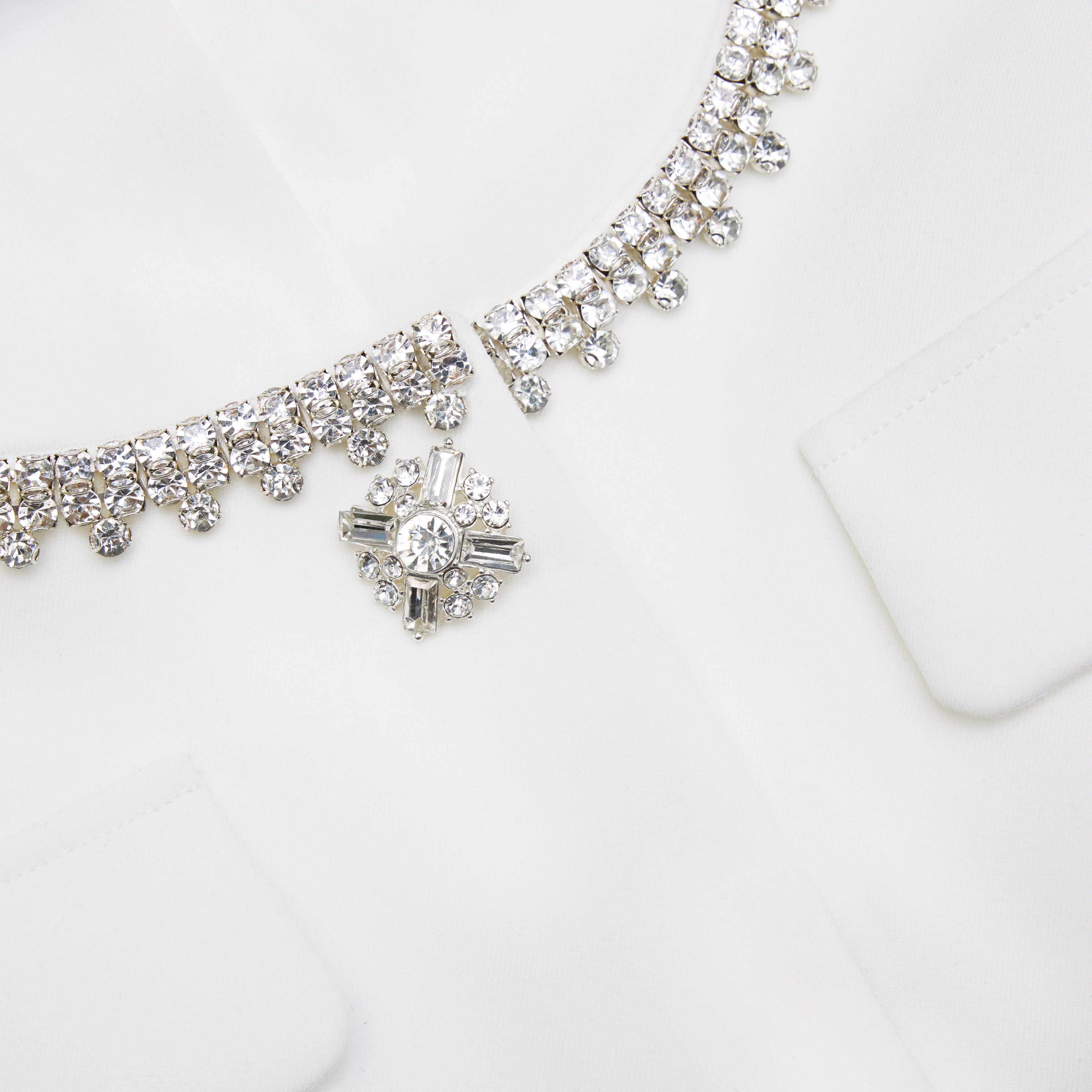 White Crepe Diamante Trim Mini Dress