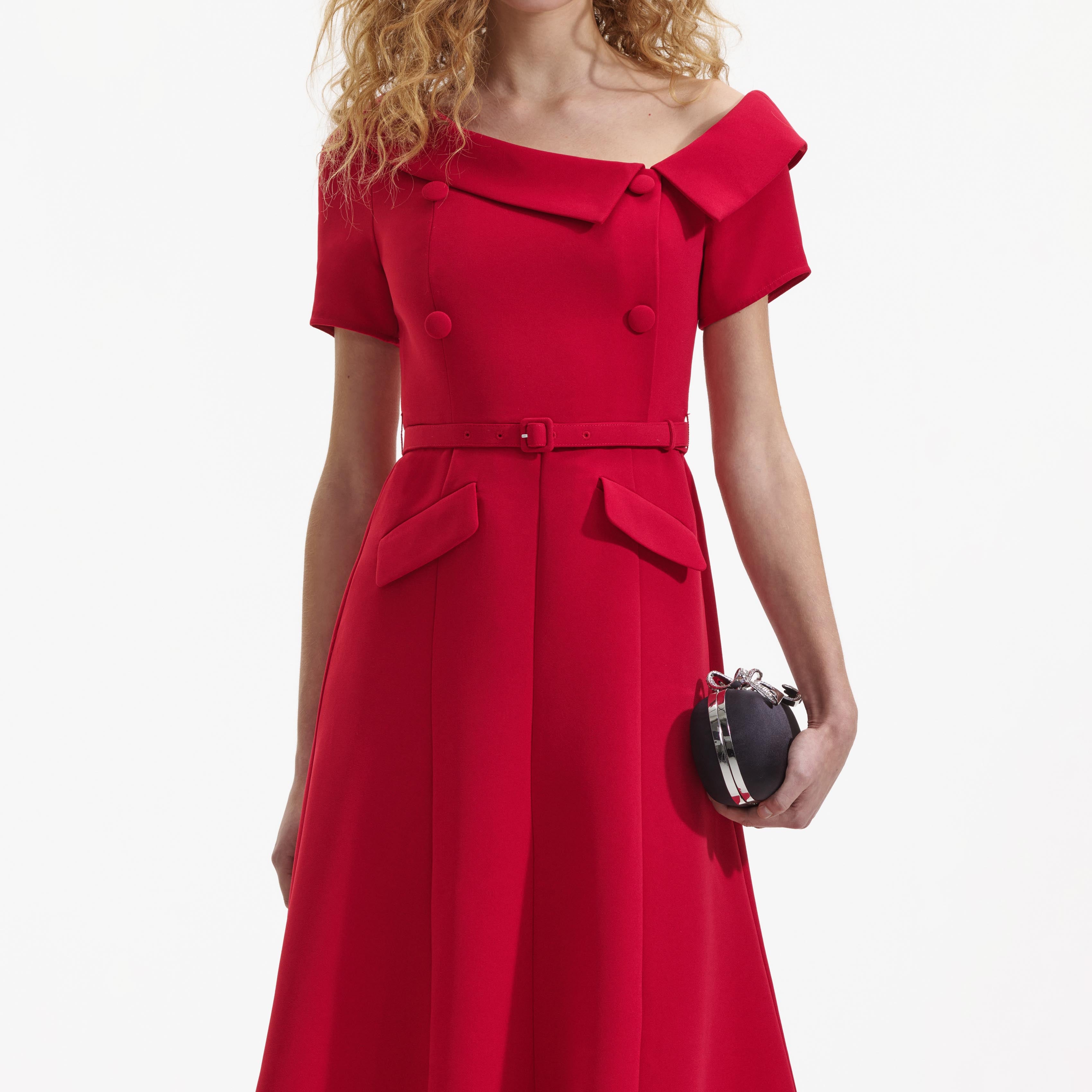 Red Tailored Crepe Midi Dress – self-portrait