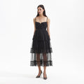 Black Dot Mesh Tier Midi Dress