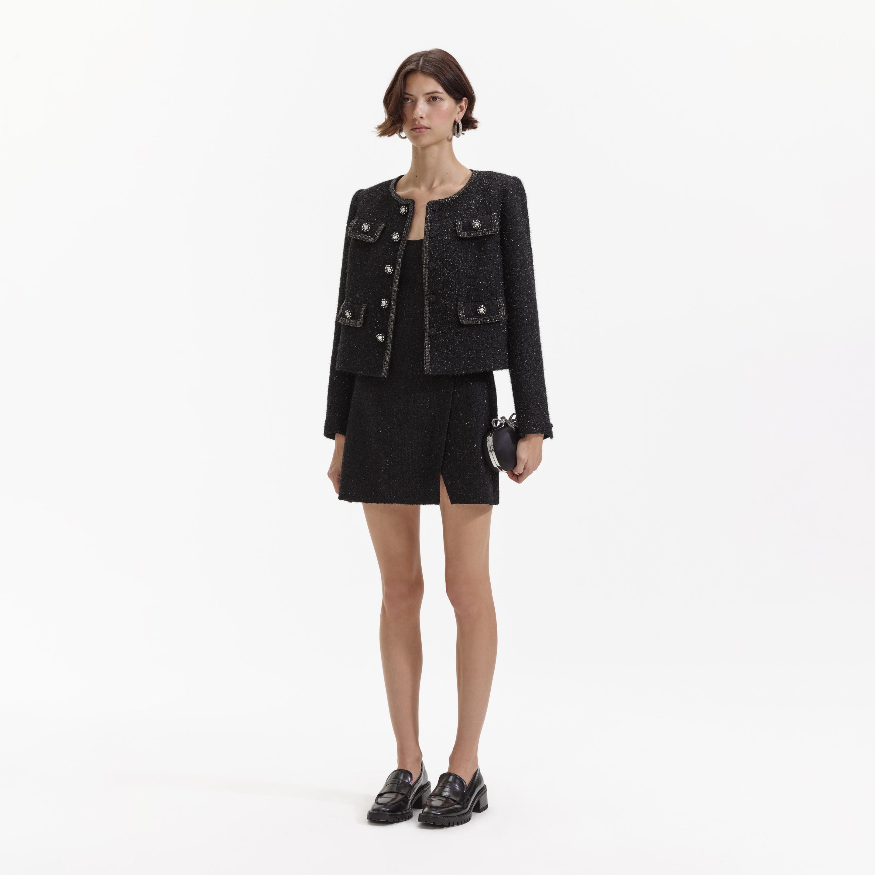 Black Boucle Trimmed Jacket – self-portrait