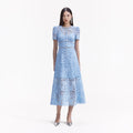 Blue Cord Lace Bow Midi Dress