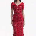 Red Lace Open Neck Midi Dress