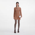 Tan Lace Bow Mini Dress