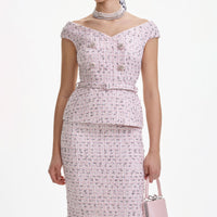 Pink Boucle Pearl Midi Dress