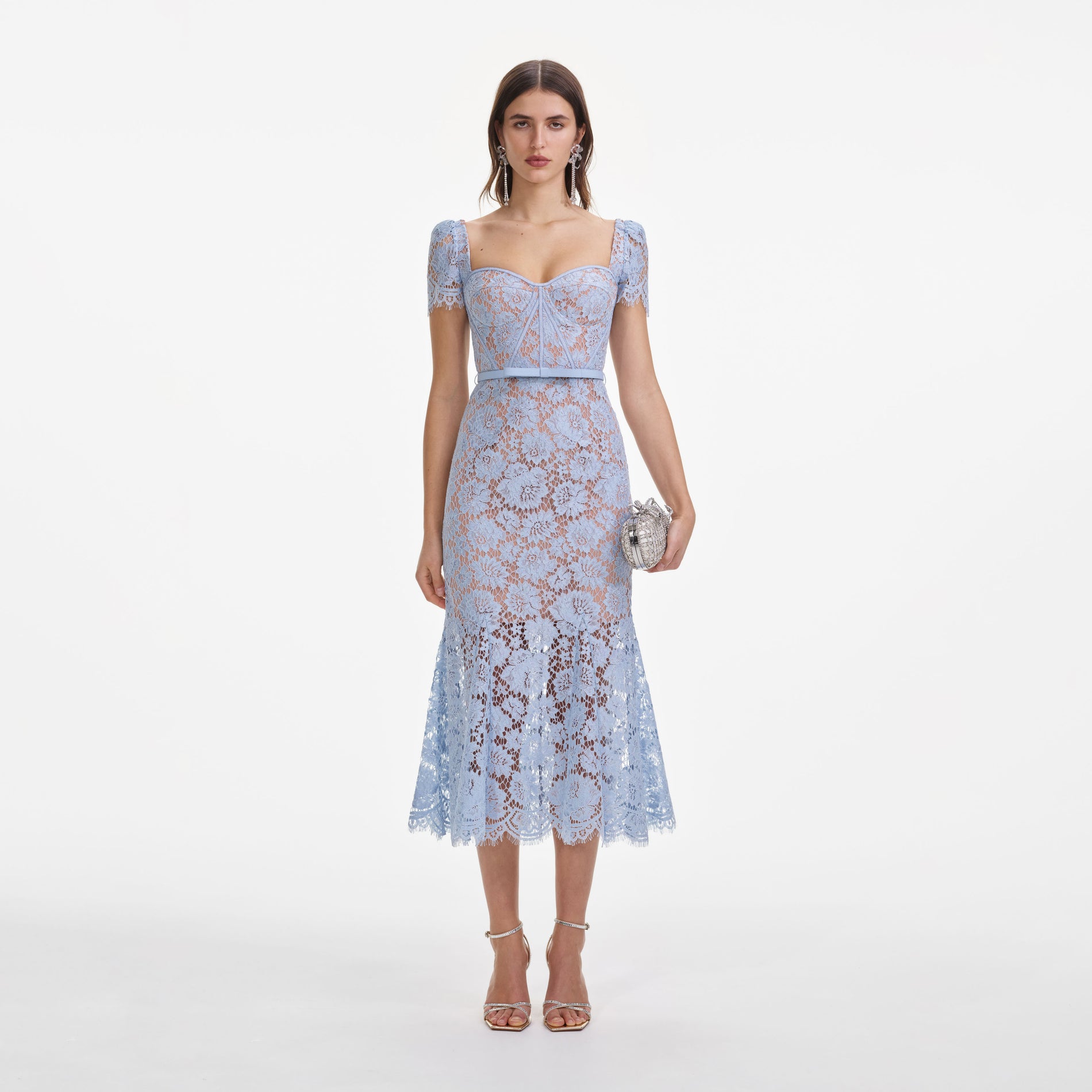 Blue Fine Lace Midi Dress