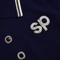 Navy Knit Long Sleeve SP Polo Top