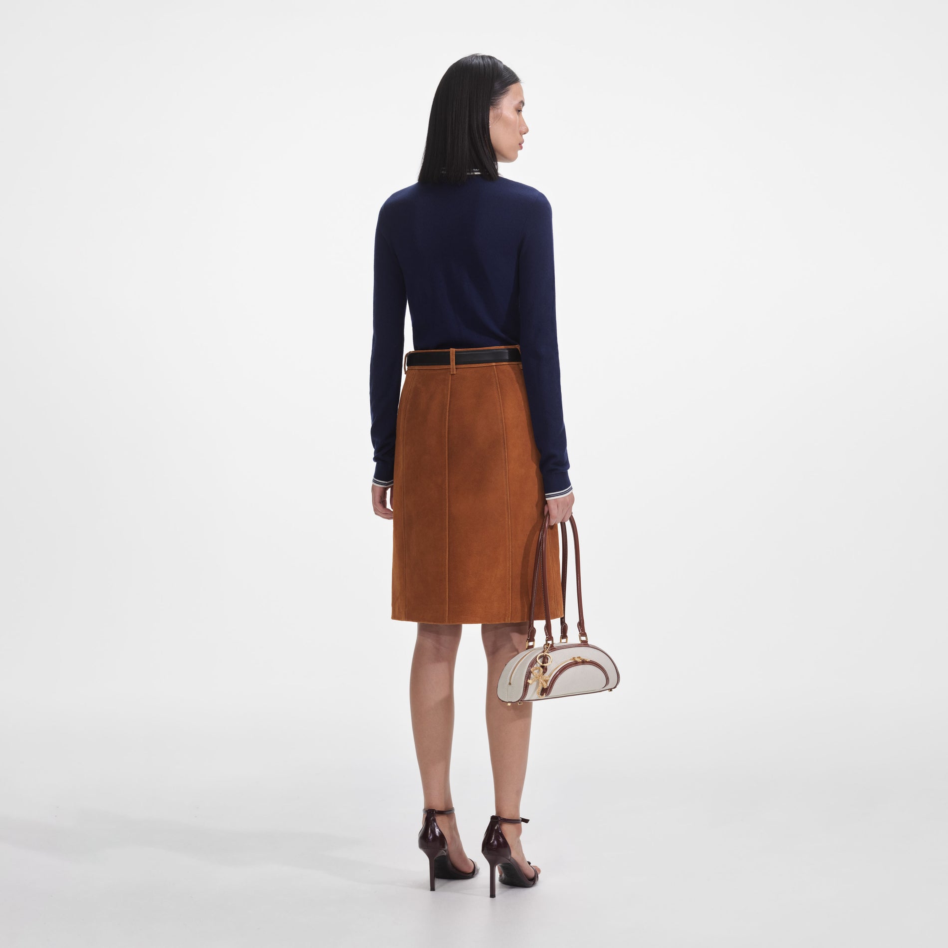 Brown Suede Midi Skirt