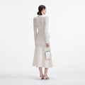 Cream Sequin Knit Tailored Midi Dress