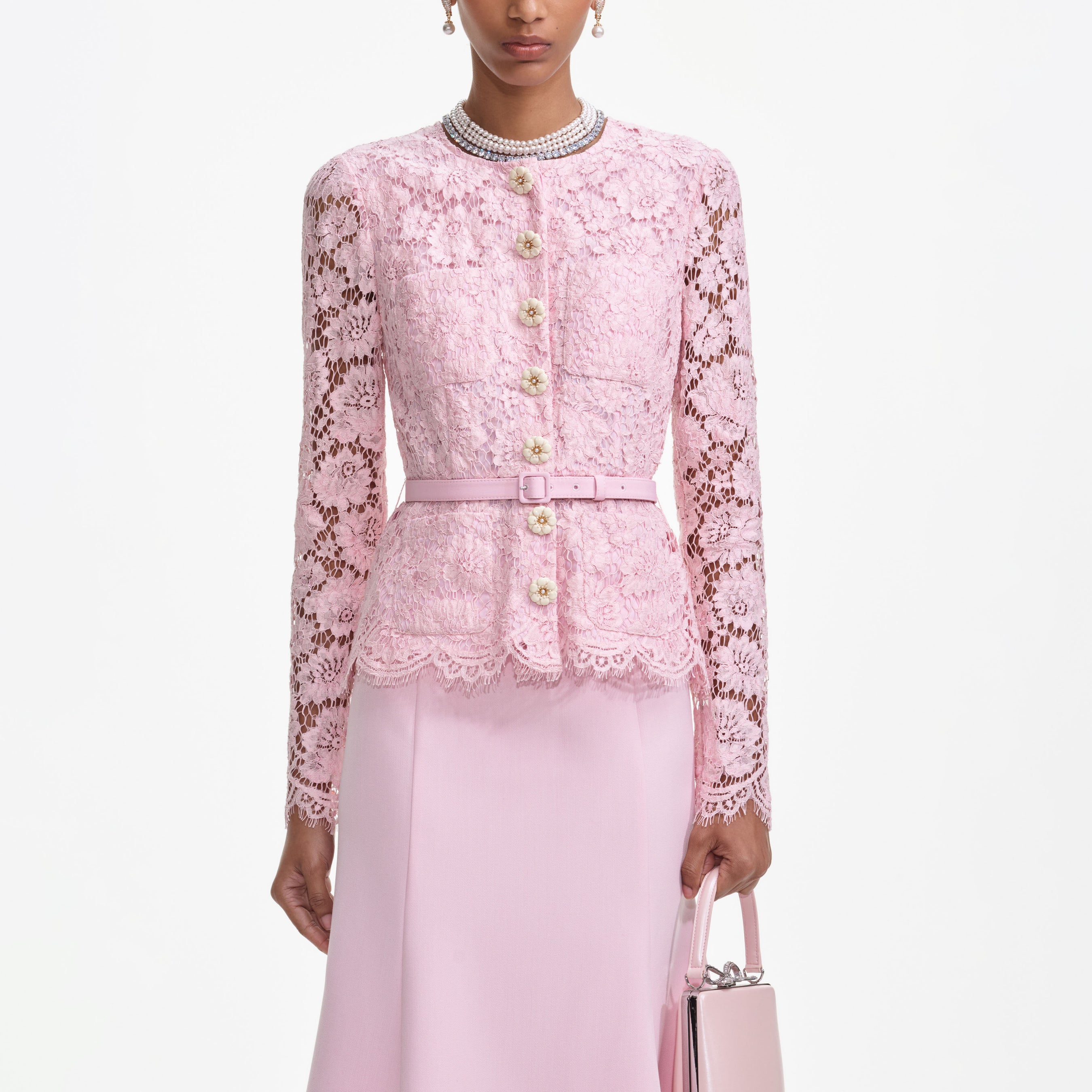 Pink Tailored Lace Midi Dress