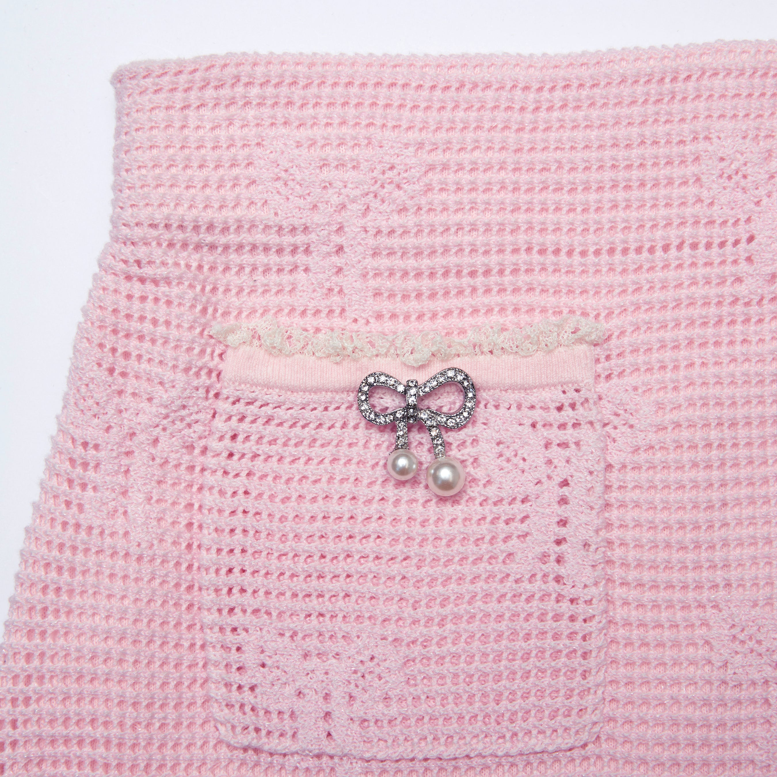 Pink Bow Crochet Mini Skirt