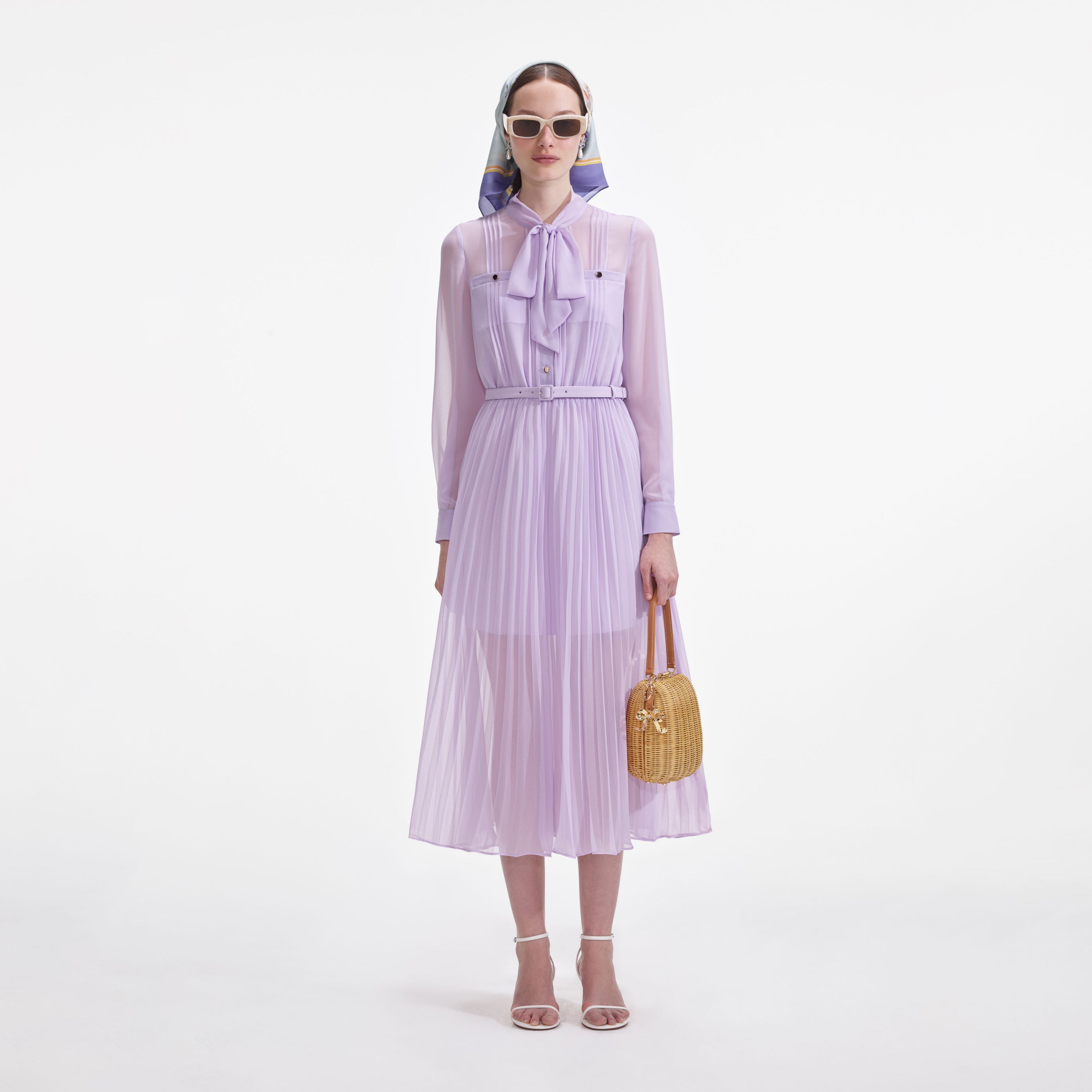 Lilac Chiffon Pussy Bow Midi Dress