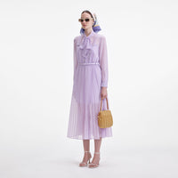 Lilac Chiffon Pussy Bow Midi Dress