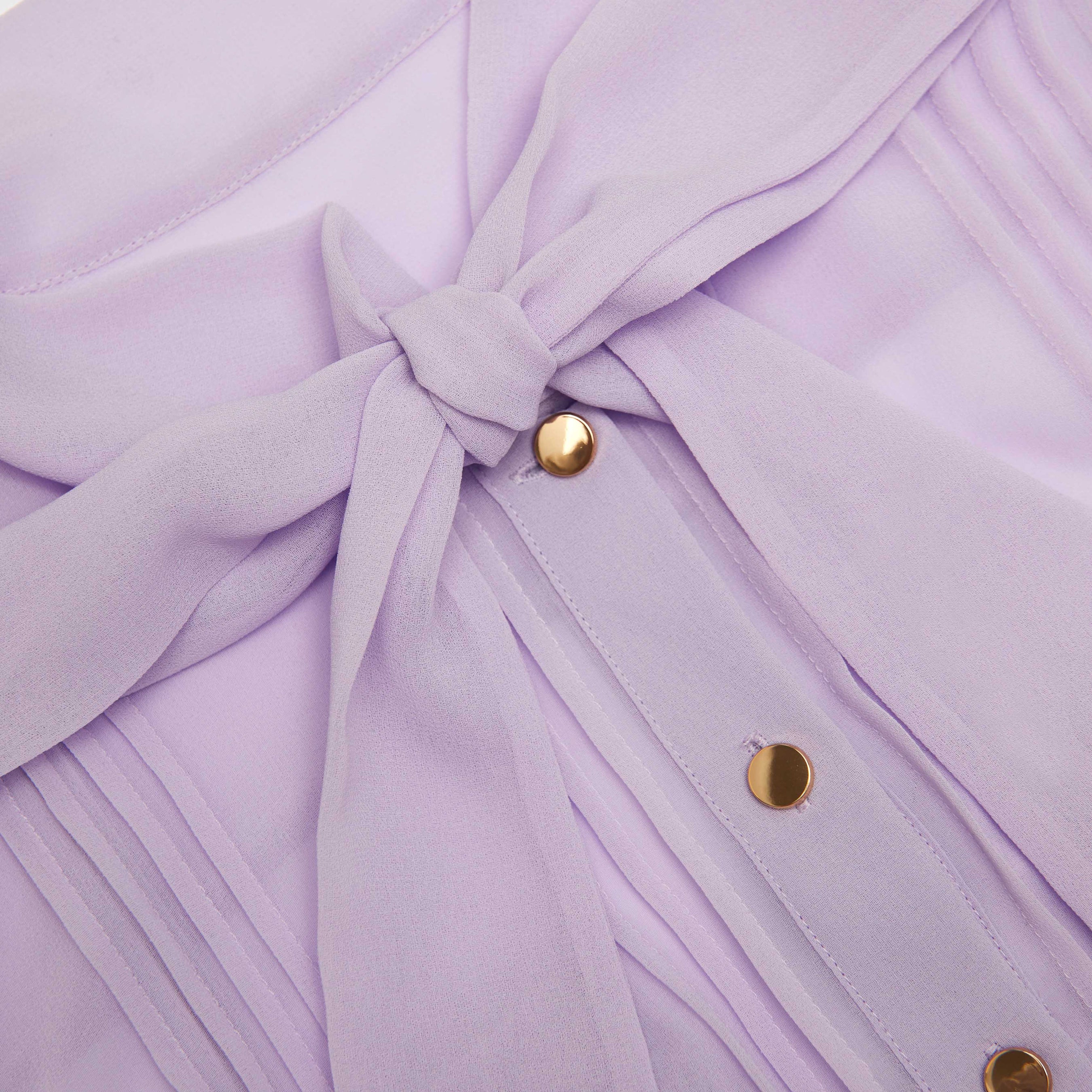 Lilac Chiffon Pussy Bow Midi Dress