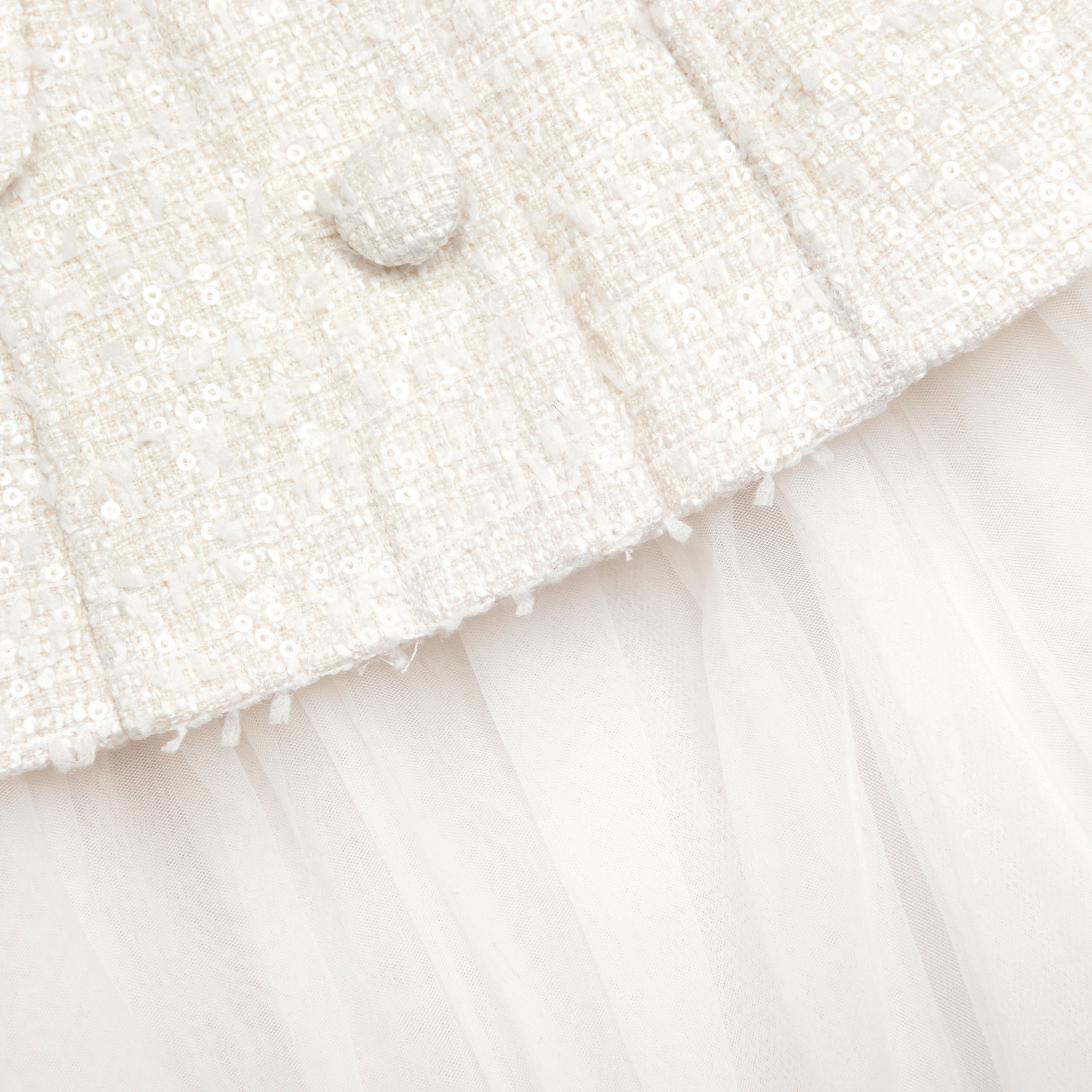 Cream Boucle Tulle Midi Dress