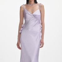 Lilac Flower Satin Maxi Dress