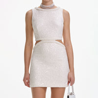 Cream Boucle Pearl Mini Dress