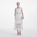 White Embellished Tulle Tiered Midi Dress