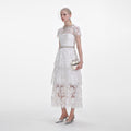 White Embellished Tulle Tiered Midi Dress