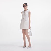 Cream Boucle Bow Mini Dress