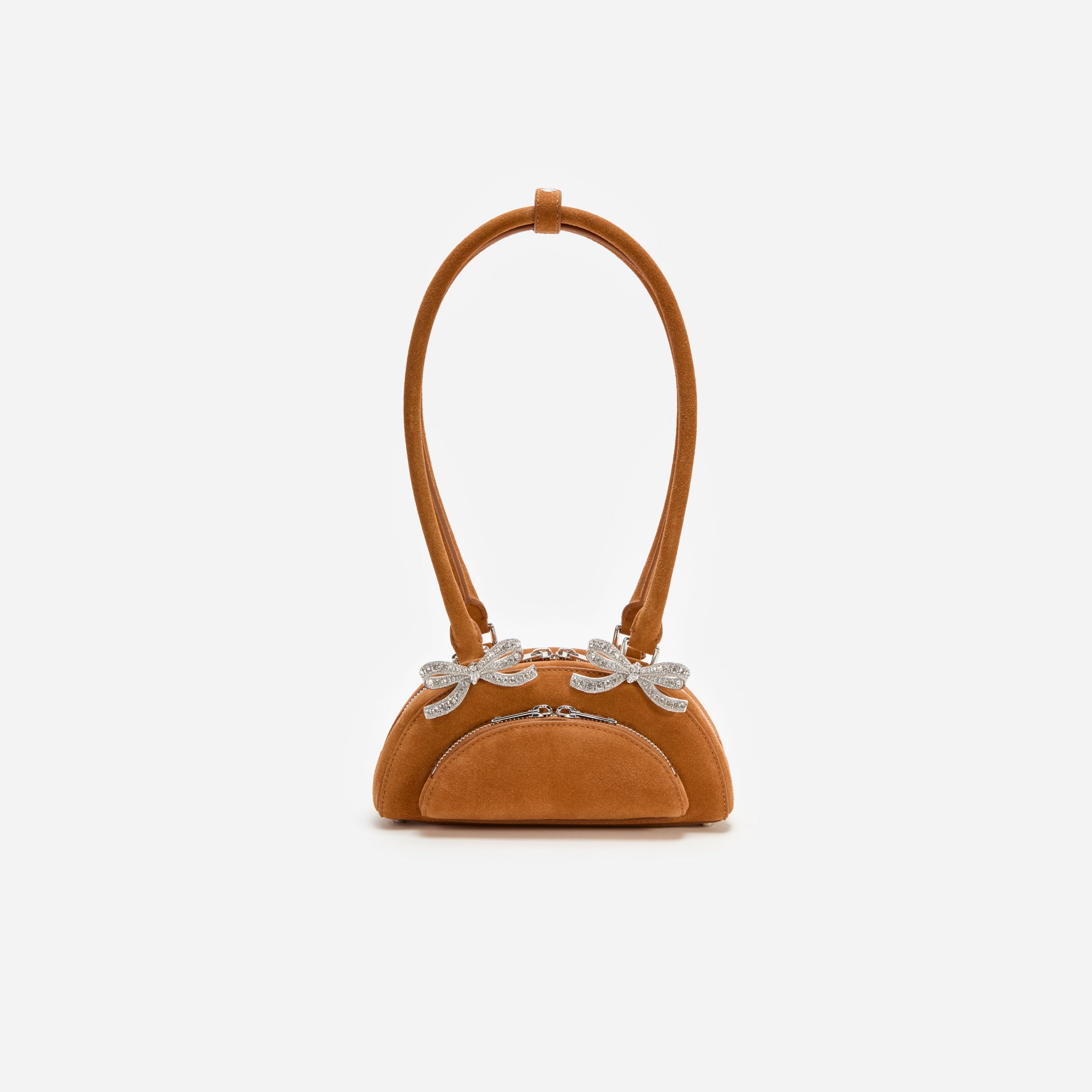 Brown Suede Curved Mini Shoulder Bag