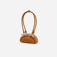 Brown Suede Curved Mini Shoulder Bag