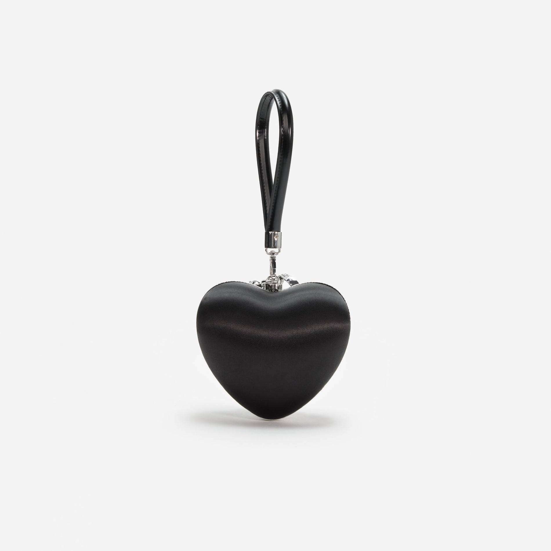 Black Satin Top Handle Heart Clutch