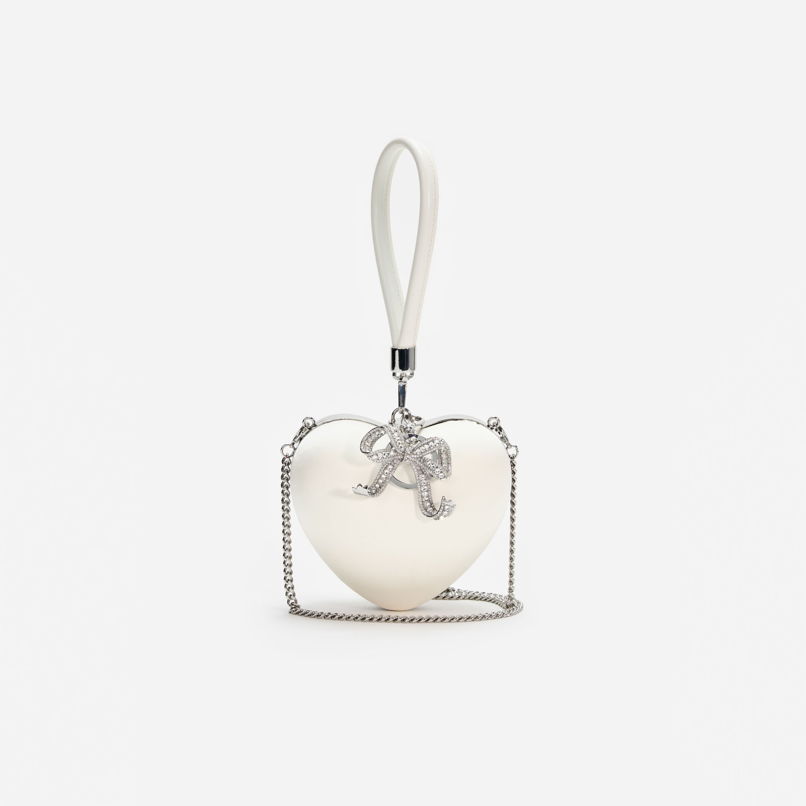 Cream Satin Top Handle Heart Clutch